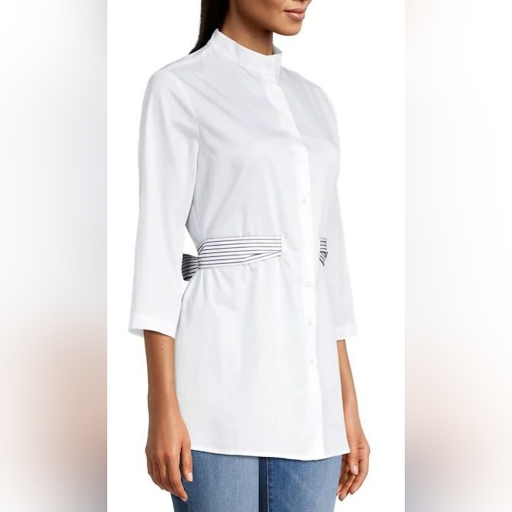 Harshman L.A. Mariel White Button Down Tunic Shirt, Size Large, NWT